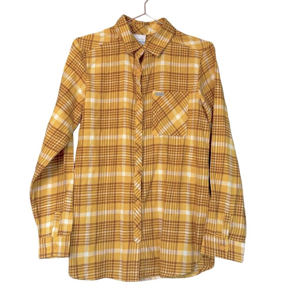 Columbia soft yellow plaid long sleeve button up flannel size medium